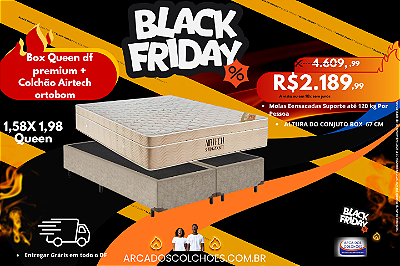 Conjunto Box Queen 1,58X1,98(Colchão Airtech Ortobom + Base box Df premium 158x198x67)