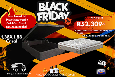 Conjunto box baú Casal 1,38X1,88(Colchão Cameron Probel + Baú DF Premium trad. 46cm)