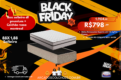 Conjunto box solteiro 88x188 (Colchão Roma Montreal + Base Box DF Premium)