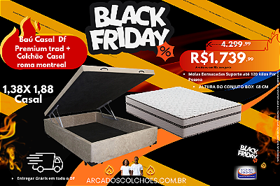 conjunto box baú casal 138x188 (colchão roma montreal + Baú df premium trad.46cm)