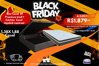 Conjunto box baú casal 1,38x,88(Colchão Aquila 2 Montreal + Baú Df Premium trad.)