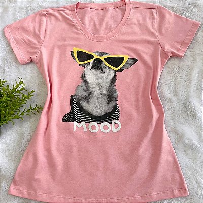 T- Shirt Mood Dog Óculos - Rosa Iogurte
