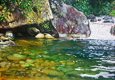 Pintura em guache Cachoeira Maromba RJ