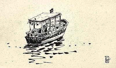 Desenho Barco da Urca: Arte ao Vivo, serenidade e charme.