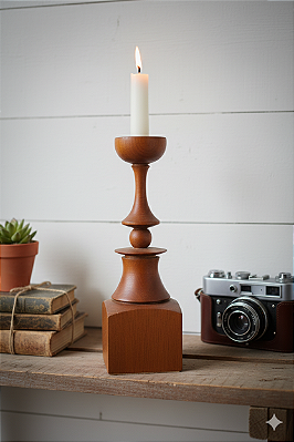 Castiçal Torneado com Base Quadrada