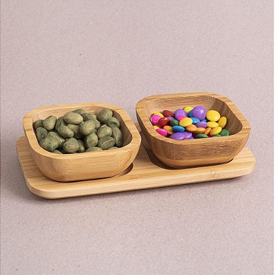 Conjunto Petisqueiras Arredondadas de Bambu 3pcs