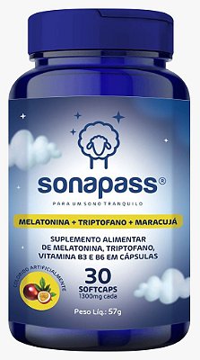 Sonapass (Melatonina + Triptofano + Maracujá+ Vitaminas B3 e B6) - 30 cápsulas