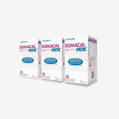 Somacal MDK(Cálcio + Magnésio + Vitamina D3 + K2 + Zinco)- 60 cápsulas - Kit 3 unidades
