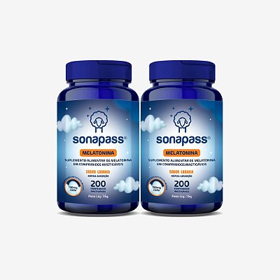 Sonapass Melatonina - 200 Comprimidos - Sabor Laranja - Kit 2 unidades