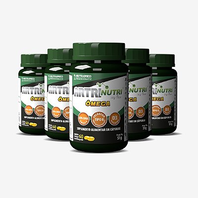 Artrinutri Ômega - Cólageno Tipo 2 + Ômega 3 + Vit. D3 - 60 cápsulas - Kit 5 Unidades