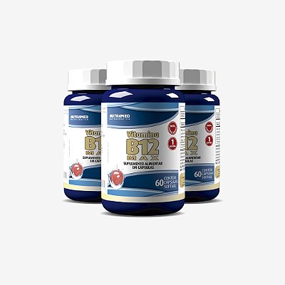 Vitamina B12 Max (Metilcobalamina) - 60 cápsulas - Kit 3 Unidades