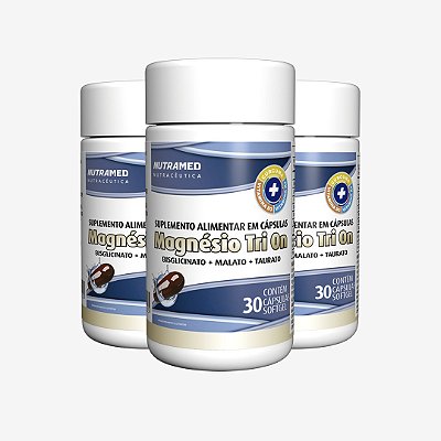 Magnésio Tri On (Cúrcuma + D3 + K2) - 30 cápsulas - Kit 3 unidades