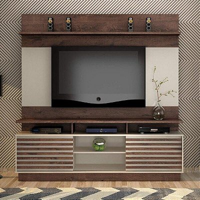 Estante Home Theater Texas para TV até 60 Polegadas Valdemóveis Castanho/Off White