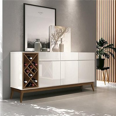 Buffet Aparador com Adega Passion Off White com Naturale - EDN Móveis