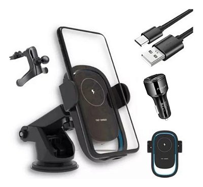Suporte Carregador De Celular Para Carro Sem Fio Wireless Com Carregador USB QC 3.0