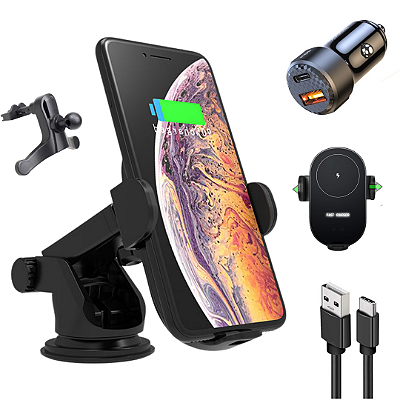 Suporte Carregador Veicular Por Indução Sem fio + Carregador Usb 50w