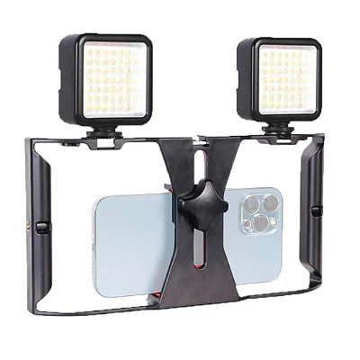 Kit Estabilizador Cage Com 2 Mini Luzes de Led Recarregável