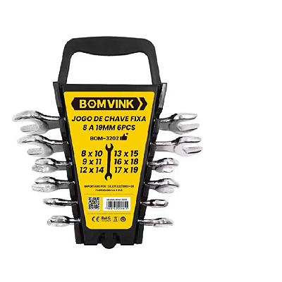 Jogo de Chave Fixa 6 Peças 8 a 19mm BOM-3202 - Bomvink