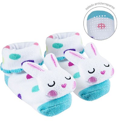 MEIA ANTIDERRAPANTE COM CHOCALHO COELHINHO | BUBA (6M-12M)