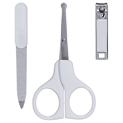 KIT MANICURE COM TESOURA, CORTADOR DE UNHA E LIXA BRANCO | BUBA