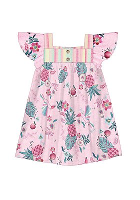 VESTIDO INFANTIL MENINA ESTAMPADO ROSA | ALAKAZOO (3 / 4 ANOS)