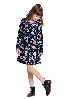 VESTIDO CURTO INFANTIL MENINA MANGA LONGA | ALAKAZOO (4 / 10 ANOS)