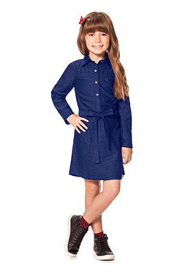 CHEMISE INFANTIL MENINA JEANS ESCURO | ALAKAZOO (4 ANOS)