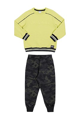 CONJUNTO BEBÊ MENINO MOLETOM CALÇA CAMUFLADA | ALAKAZOO (1 ANO)