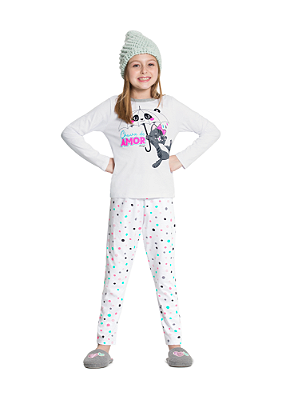 PIJAMA INFANTIL MENINA MEIA MALHA BRANCO | ALAKAZOO (8 ANOS)