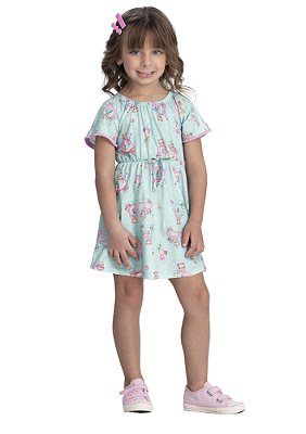 VESTIDO INFANTIL MENINA ESTAMPADO COM POMPOM | ALAKAZOO (1 A 3 ANOS]