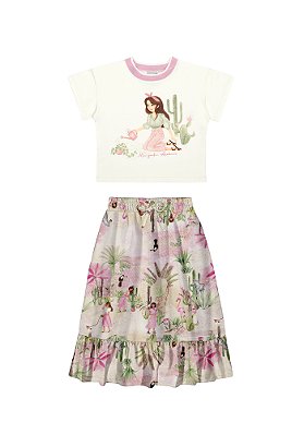 CONJUNTO INFANTIL MENINA BLUSA E SAIA MIDI | ALAKAZOO (8 ANOS)