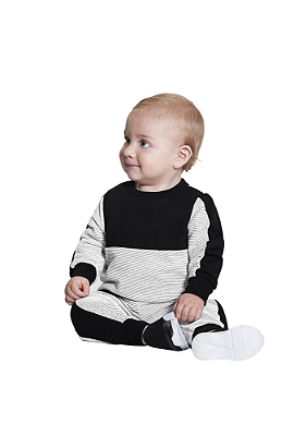 CONJUNTO BEBÊ MENINO MOLETOM PRETO E CINZA | ALAKAZOO (3M / 6M)