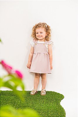 JARDINEIRA BEBÊ MENINA SATIN COTTON NUDE | POKOTINHA (6M / 1 ANO)