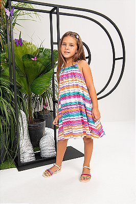 VESTIDO INFANTIL MENINA EM LAISE ESTAMPADO | POKOTINHA (2 A 10 ANOS)