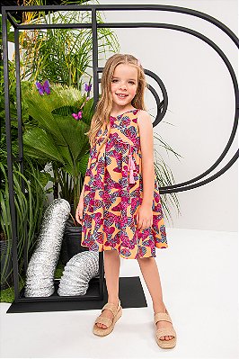 VESTIDO INFANTIL MENINA ESTAMPADO BORBOLETA | ALAKAZOO (2 A 10 ANOS)