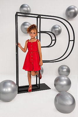 VESTIDO INFANTIL MENINA TRICOLINE VERMELHO  | POKOTINHA (2 A 8 ANOS)