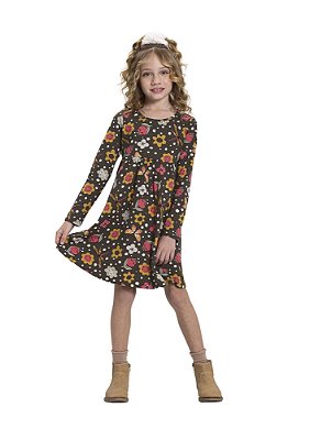VESTIDO INFANTIL MENINA ESTAMPADO OUTONO | ALAKAZOO (4 A 10 ANOS)