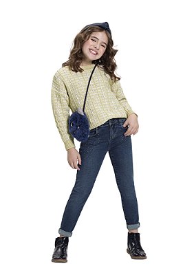 BLUSÃO INFANTIL MENINA EM TRICÔ BICOLOR | ALAKAZOO (4 A 16 ANOS)