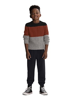 BLUSÃO INFANTIL MENINO EM TRICÔ COM LISTRAS  | ALAKAZOO (4 A 16 ANOS)