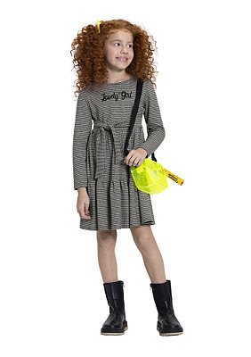 VESTIDO MANGA LONGA INFANTIL MENINA COM CINTO | ALAKAZOO (4 / 10 ANOS)