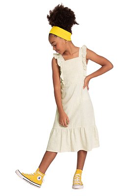 VESTIDO SARJA MIDI INFANTIL MENINA COM BABADOS | ALAKAZOO (3 ANOS)