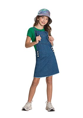 SALOPETE JEANS INFANTIL MENINA COM ALÇA | ALAKAZOO (16 ANOS)