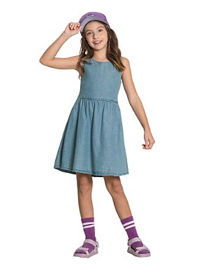 VESTIDO JEANS INFANTIL MENINA AMARRAÇÃO COSTAS | ALAKAZOO (10 ANOS)