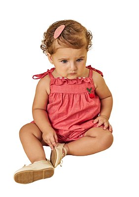 MACAQUINHO BEBÊ MENINA EM MALHA CHAMBRAY | POKOTINHA (3M A 1 ANO)