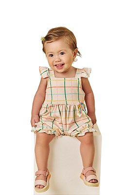 MACAQUINHO BEBÊ MENINA XADREZ COLORIDO | POKOTINHA (3M A 1 ANO)