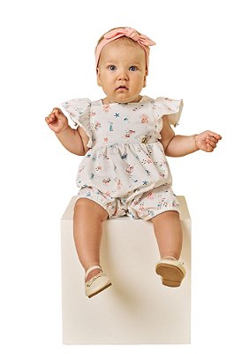 MACAQUINHO BEBÊ MENINA EM LAISE BRANCO | POKOTINHA (3M A 1 ANO)