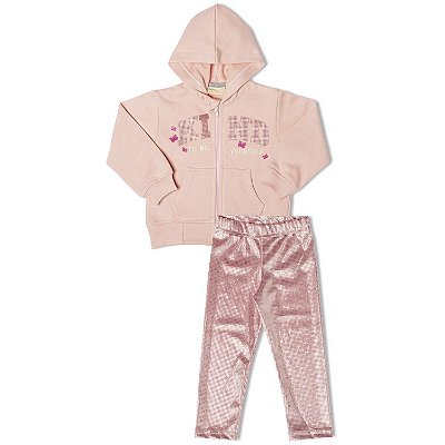 CONJUNTO INFANTIL MENINA MOLETOM ROSA | VRASALON (1 A 3 ANOS)