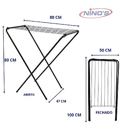 Varal De Chão Sem Abas Ninos Preto Slim Ninos