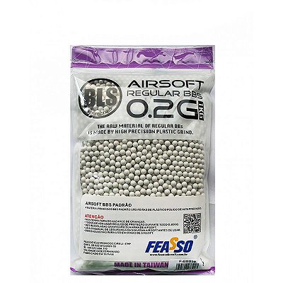 Esfera Plástica Feasso BBS Airsoft BLS de Alta Precisão 0.20g com 5.000 Bolinhas / Esferas