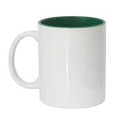 Caneca Branca Cerâmica com Interior Verde Lodo